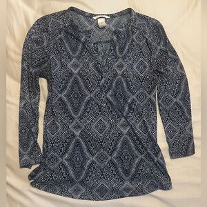 3/4 Sleeve Navy Geometric Blouse